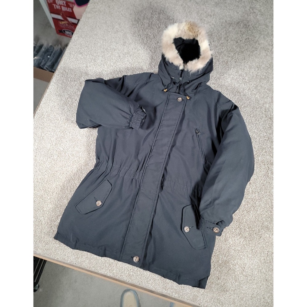 Eddie Bauer Polar Parka Jacket Womens Large Black Sheep Fur Hood‎ Down Fill VTG